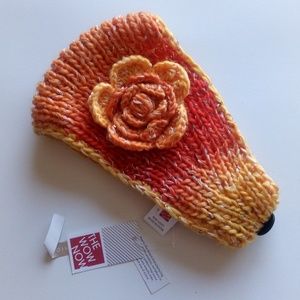 Orange Yellow Knit Flower Headwrap NWT